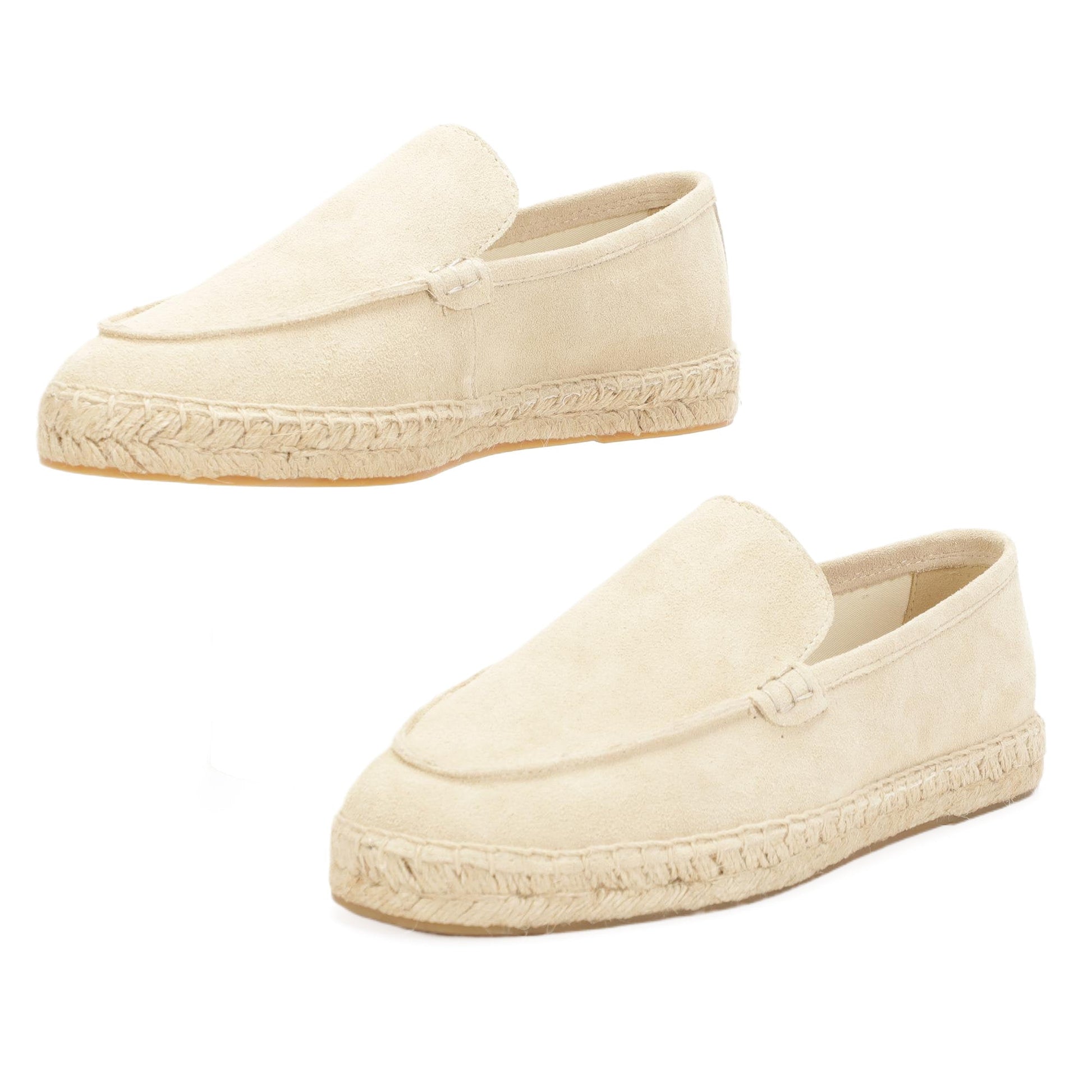 TONIVIS men's ivory cream minimalist suede espadrille loafers lifestyle detail
