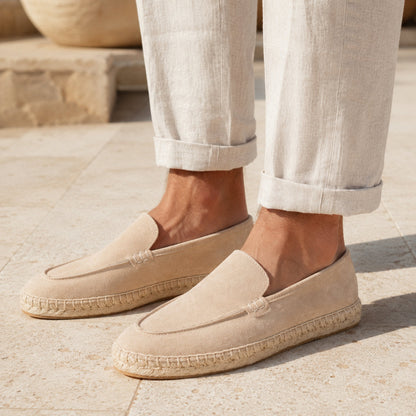 TONIVIS M2026021 sand minimalist suede espadrille loafers on model