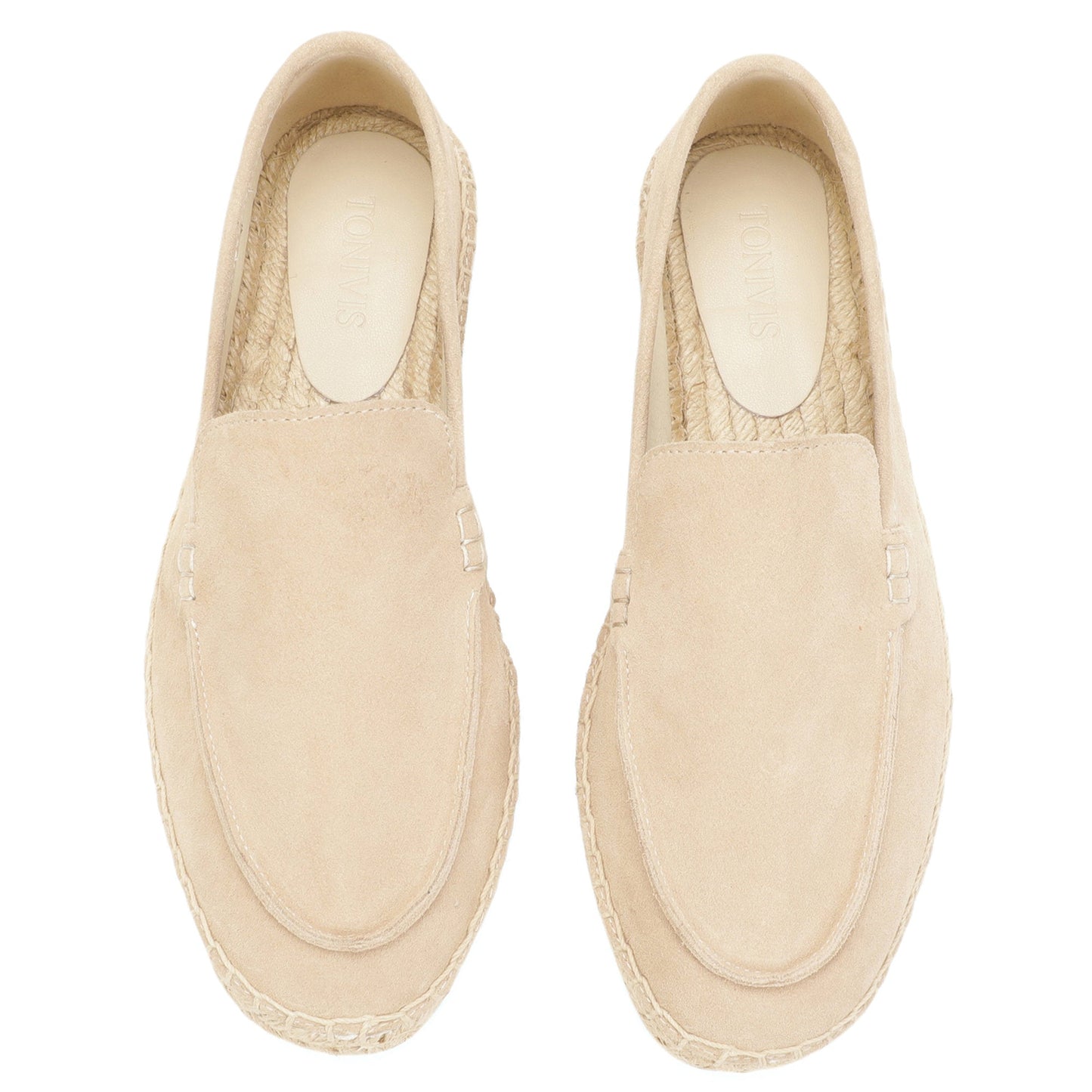 TONIVIS men's sand minimalist suede espadrille loafers upper detail