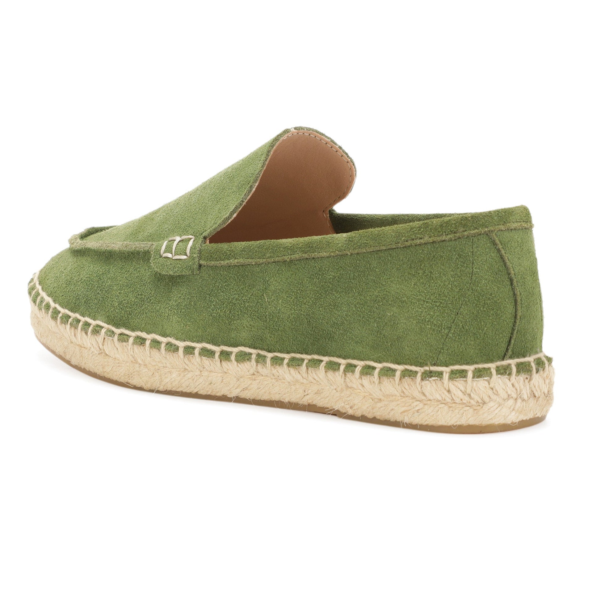 TONIVIS men's grass green minimalist suede espadrille loafers detail view
