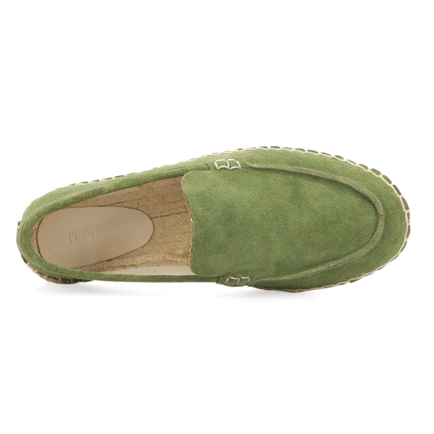 TONIVIS men's grass green minimalist suede espadrille loafers angle view