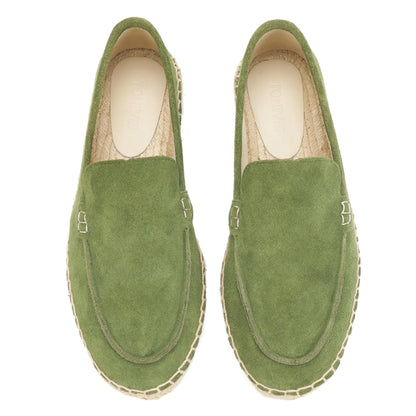 TONIVIS men's grass green minimalist suede espadrille loafers upper detail