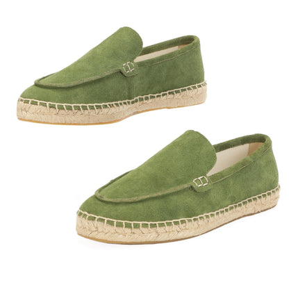 TONIVIS men's grass green minimalist suede espadrille loafers lifestyle detail