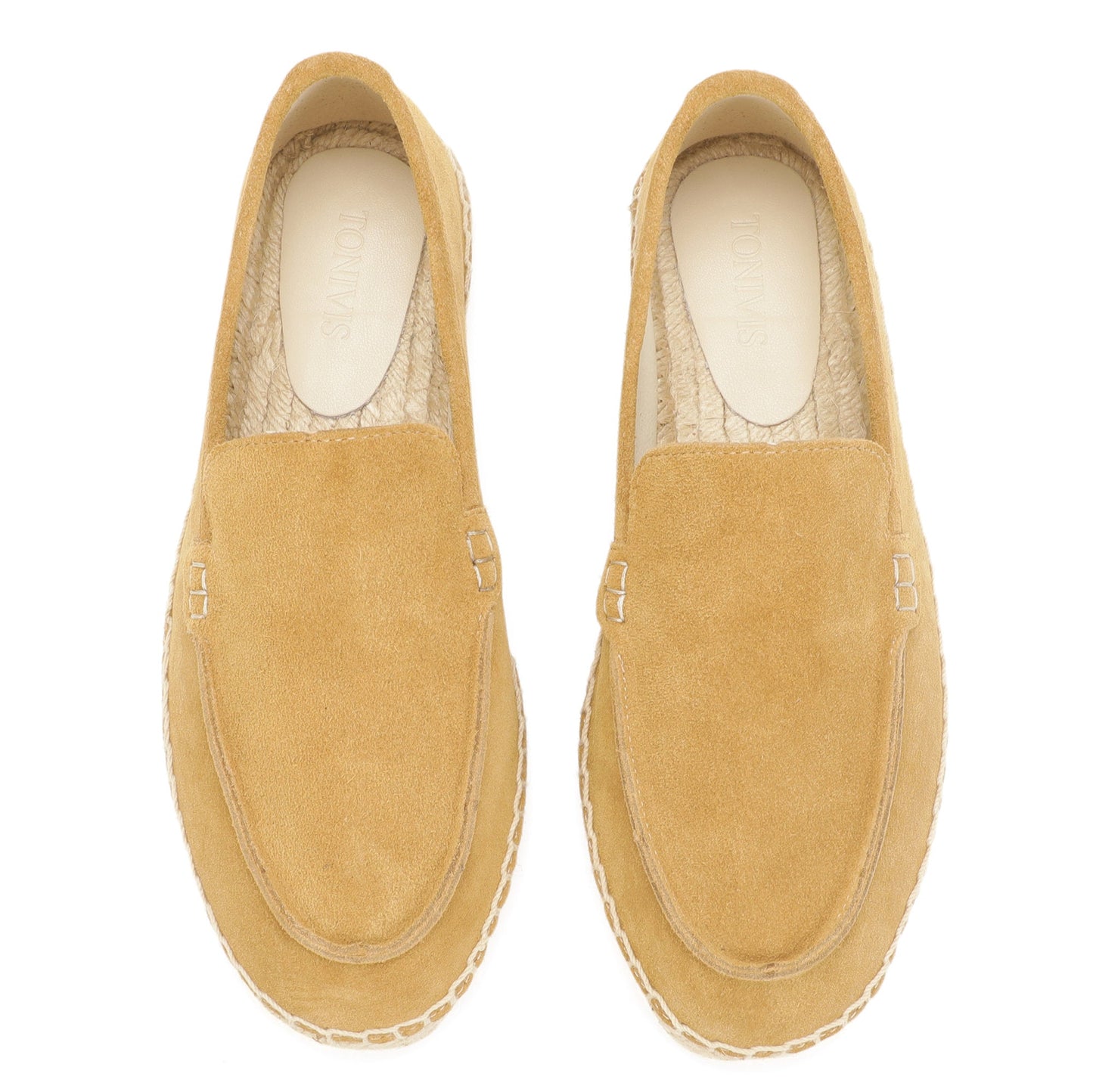 TONIVIS men's camel sand minimalist suede espadrille loafers upper detail