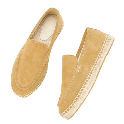 TONIVIS men's camel sand minimalist suede espadrille loafers jute sole detail