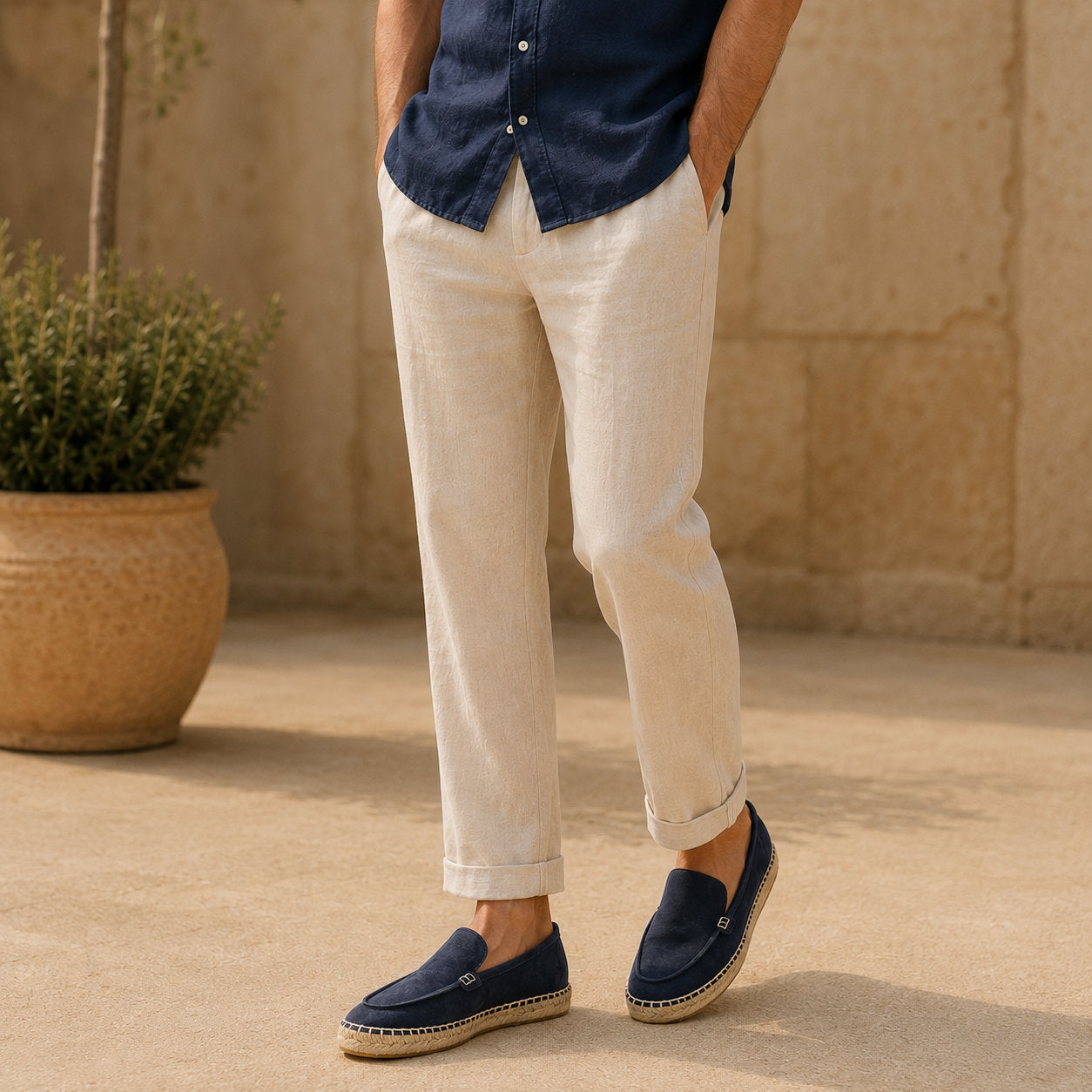 TONIVIS M2026024 navy blue minimalist suede espadrille loafers on model
