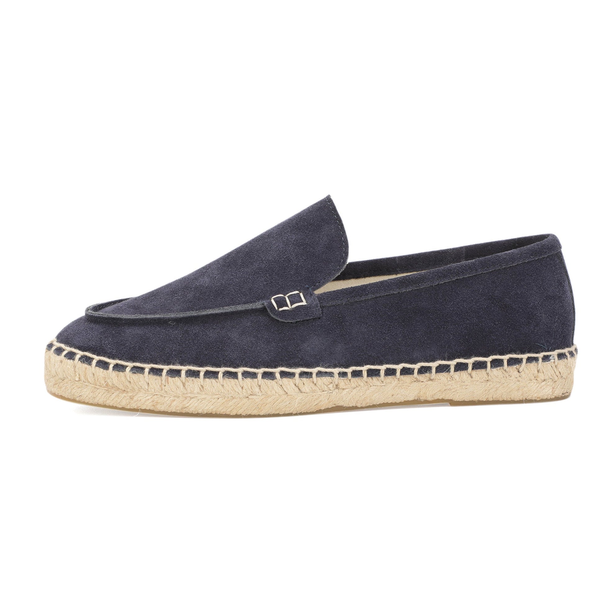 TONIVIS men's navy blue minimalist suede espadrille loafers side view