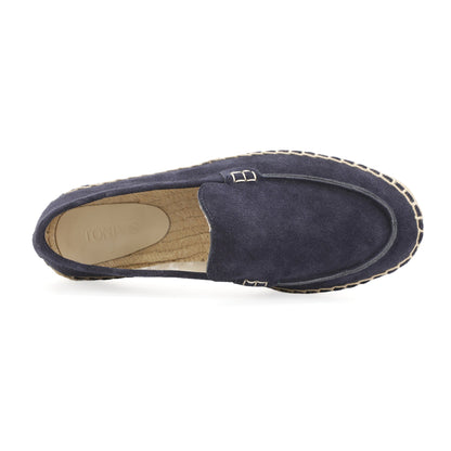 TONIVIS men's navy blue minimalist suede espadrille loafers angle view