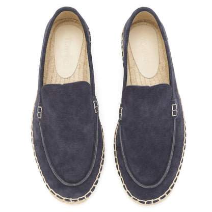 TONIVIS men's navy blue minimalist suede espadrille loafers upper detail
