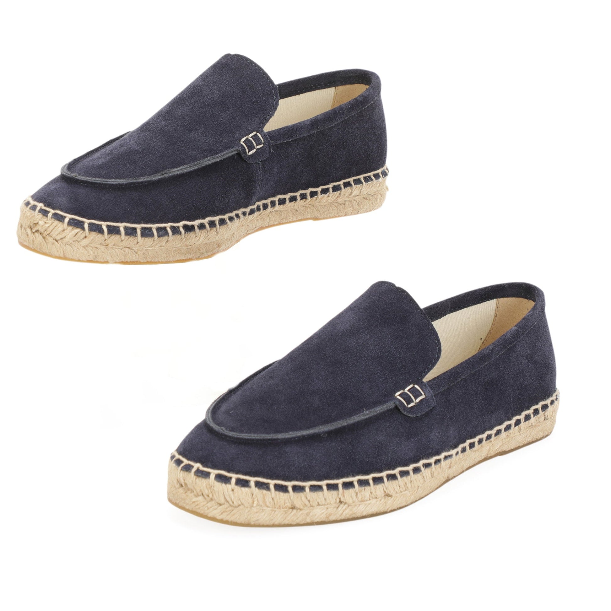 TONIVIS men's navy blue minimalist suede espadrille loafers lifestyle detail
