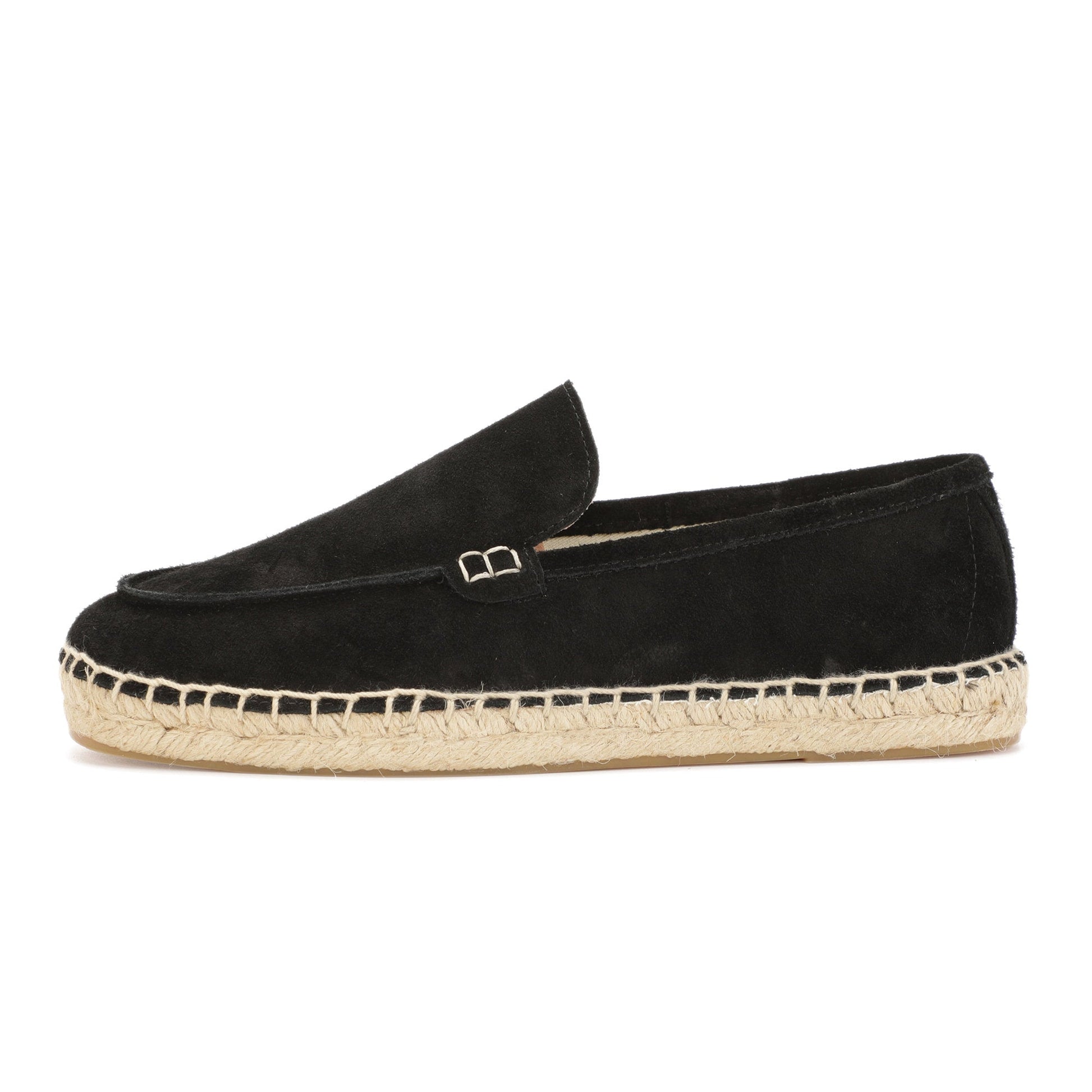 TONIVIS men's black minimalist suede espadrille loafers side view