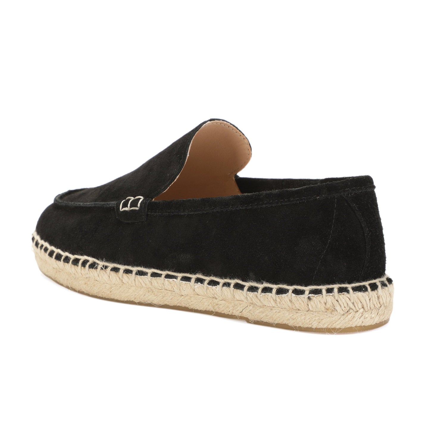TONIVIS men's black minimalist suede espadrille loafers detail view