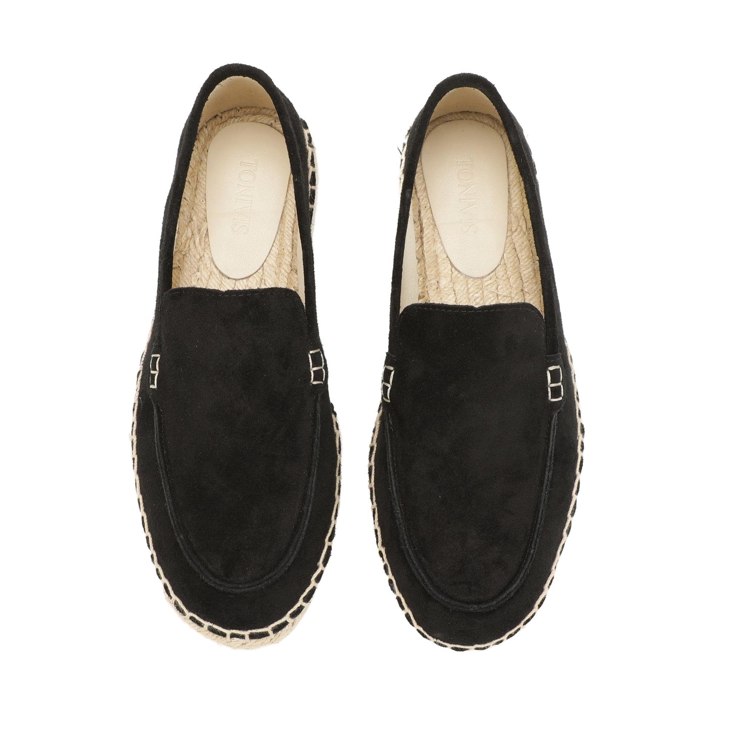 TONIVIS men's black minimalist suede espadrille loafers upper detail