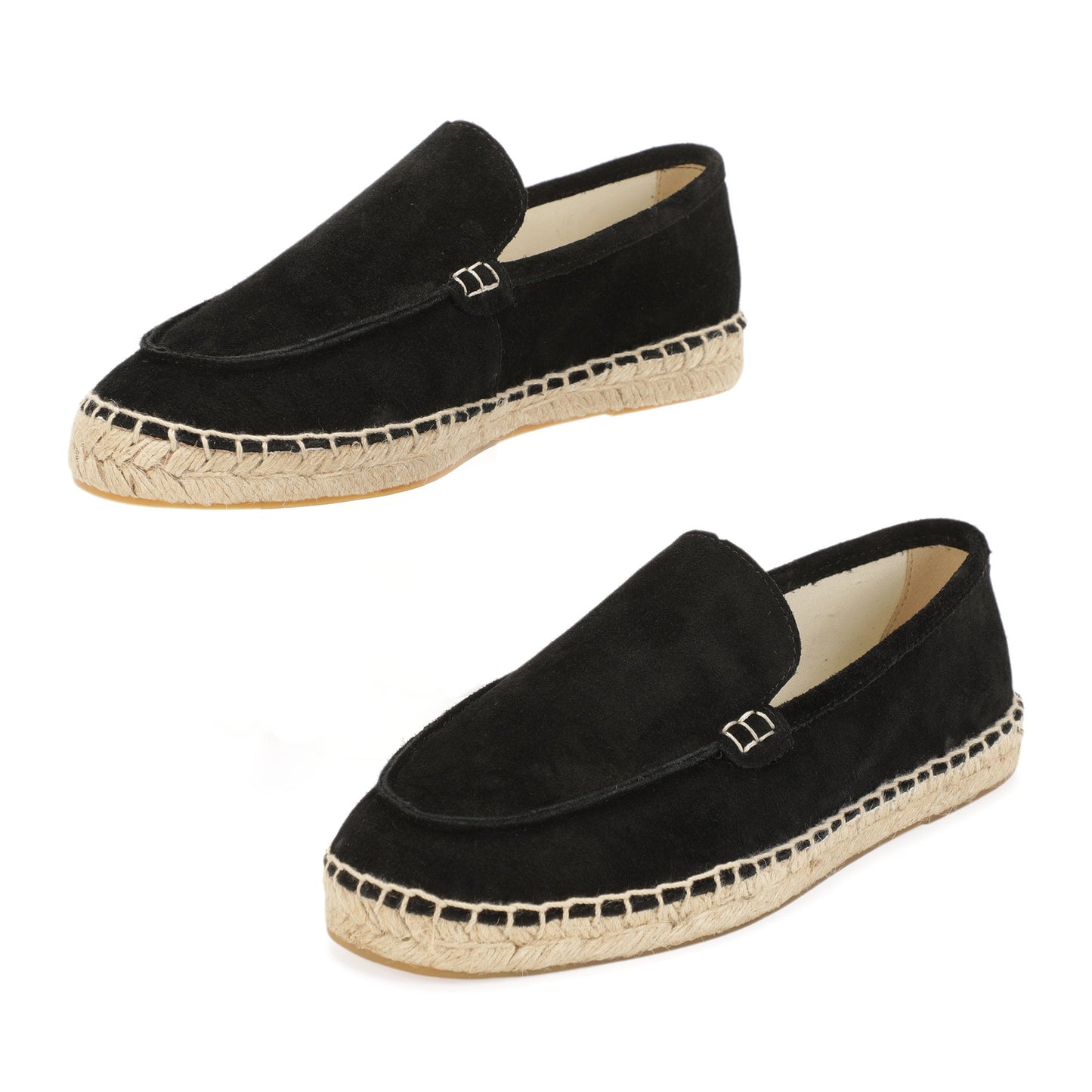 TONIVIS men's black minimalist suede espadrille loafers lifestyle detail