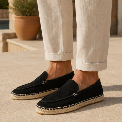 TONIVIS M2026025 black minimalist suede espadrille loafers on model