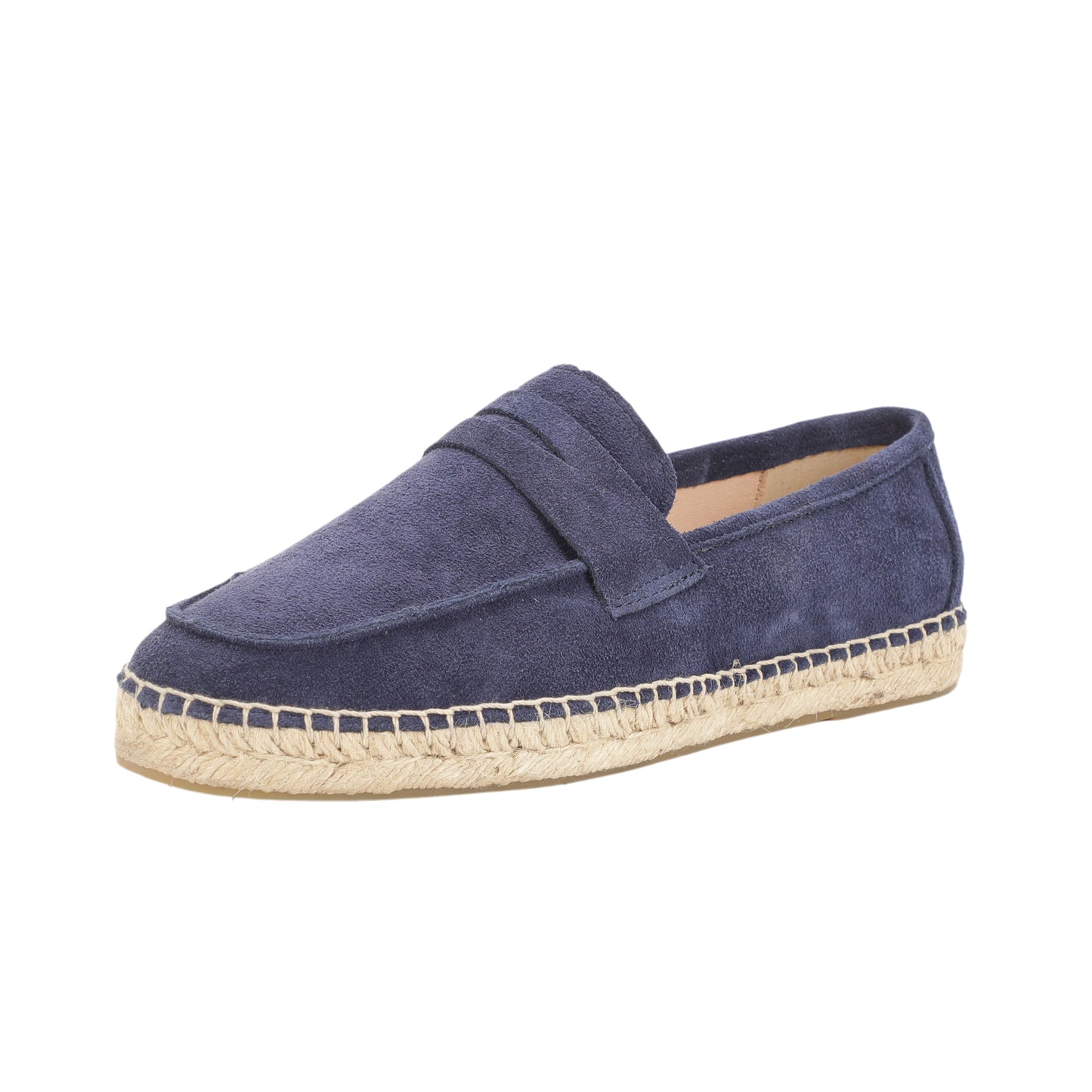 Men’s royal blue cow suede jute footbed loafers