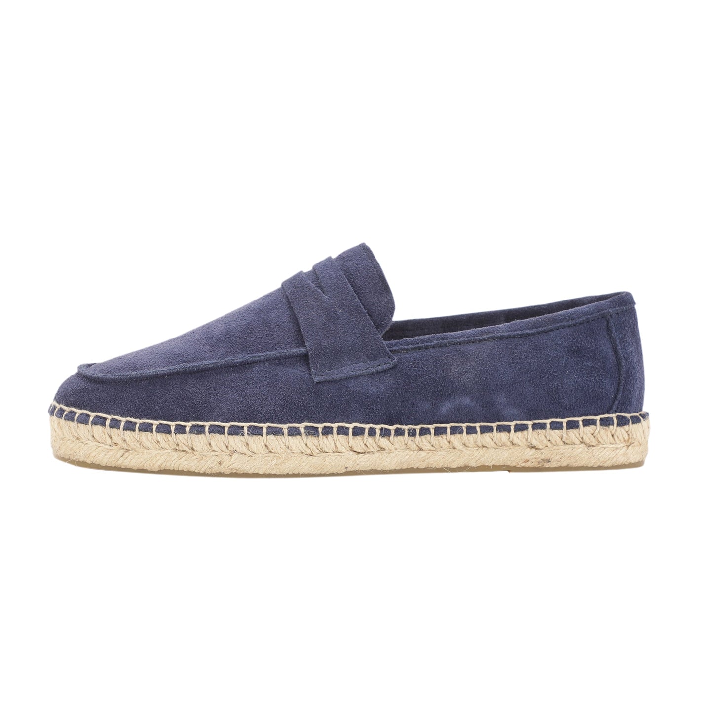 Royal blue cow suede loafers side view
