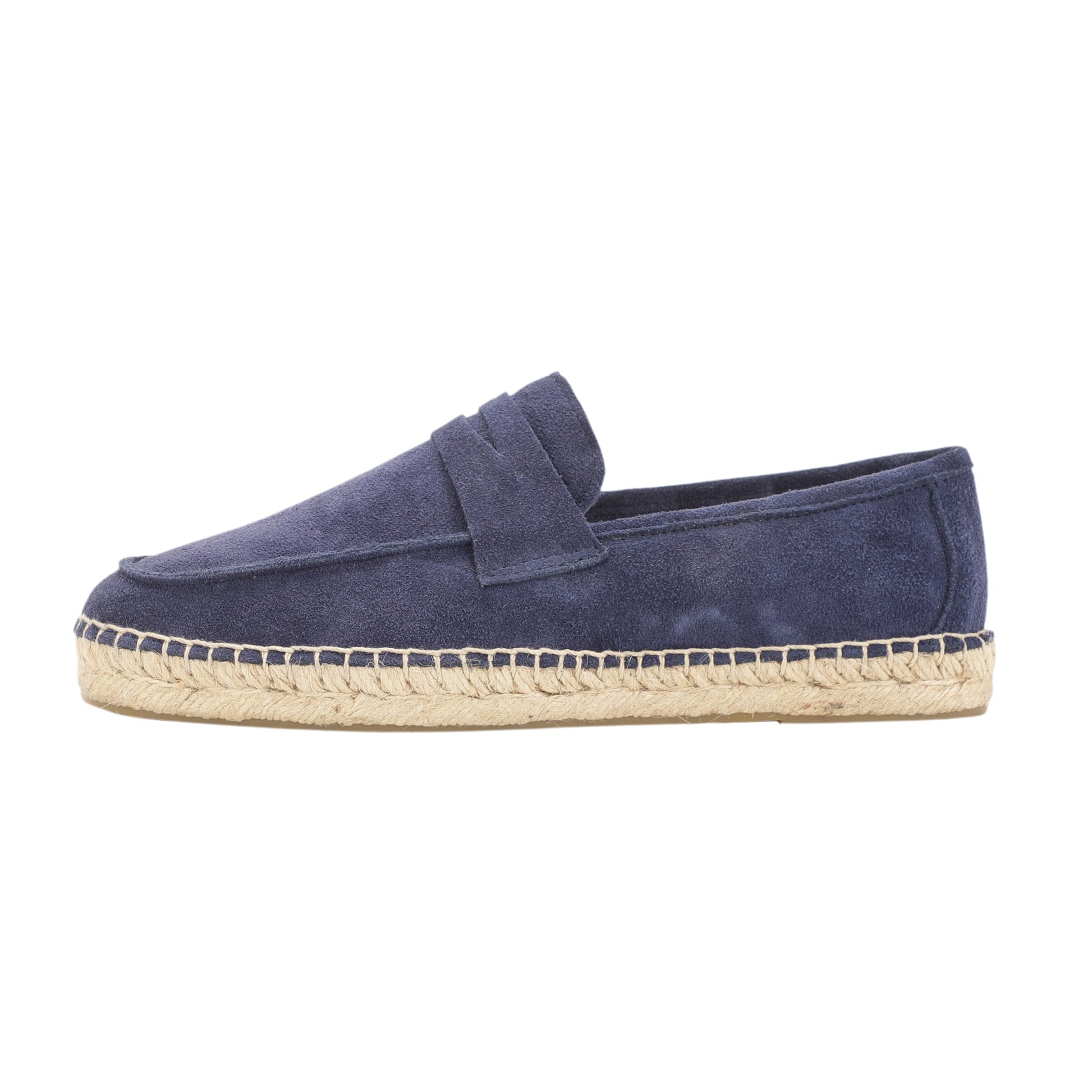 Royal blue cow suede loafers side view
