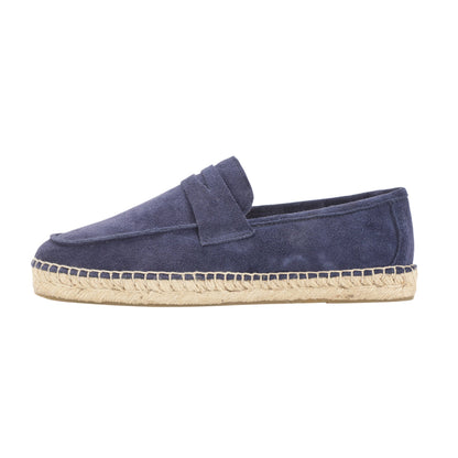 Royal blue cow suede loafers side view