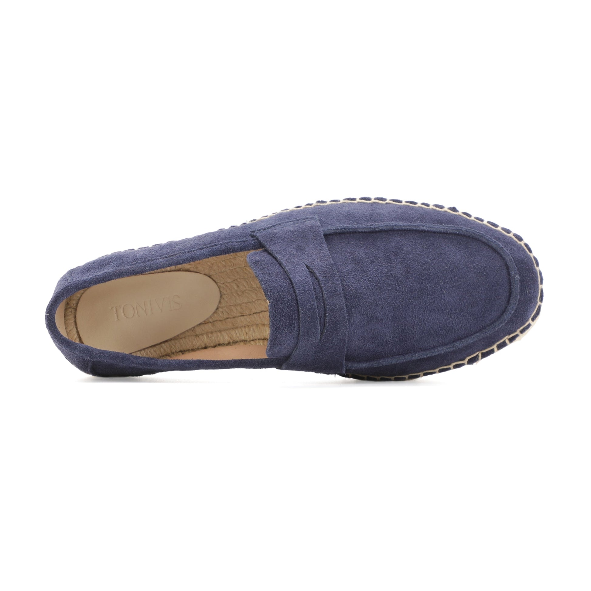 Royal blue cow suede loafers top view