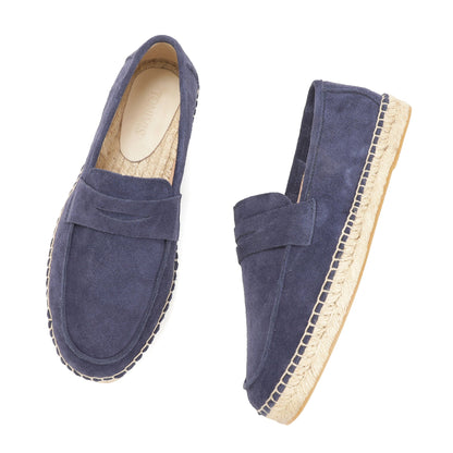 Royal blue cow suede loafers material detail