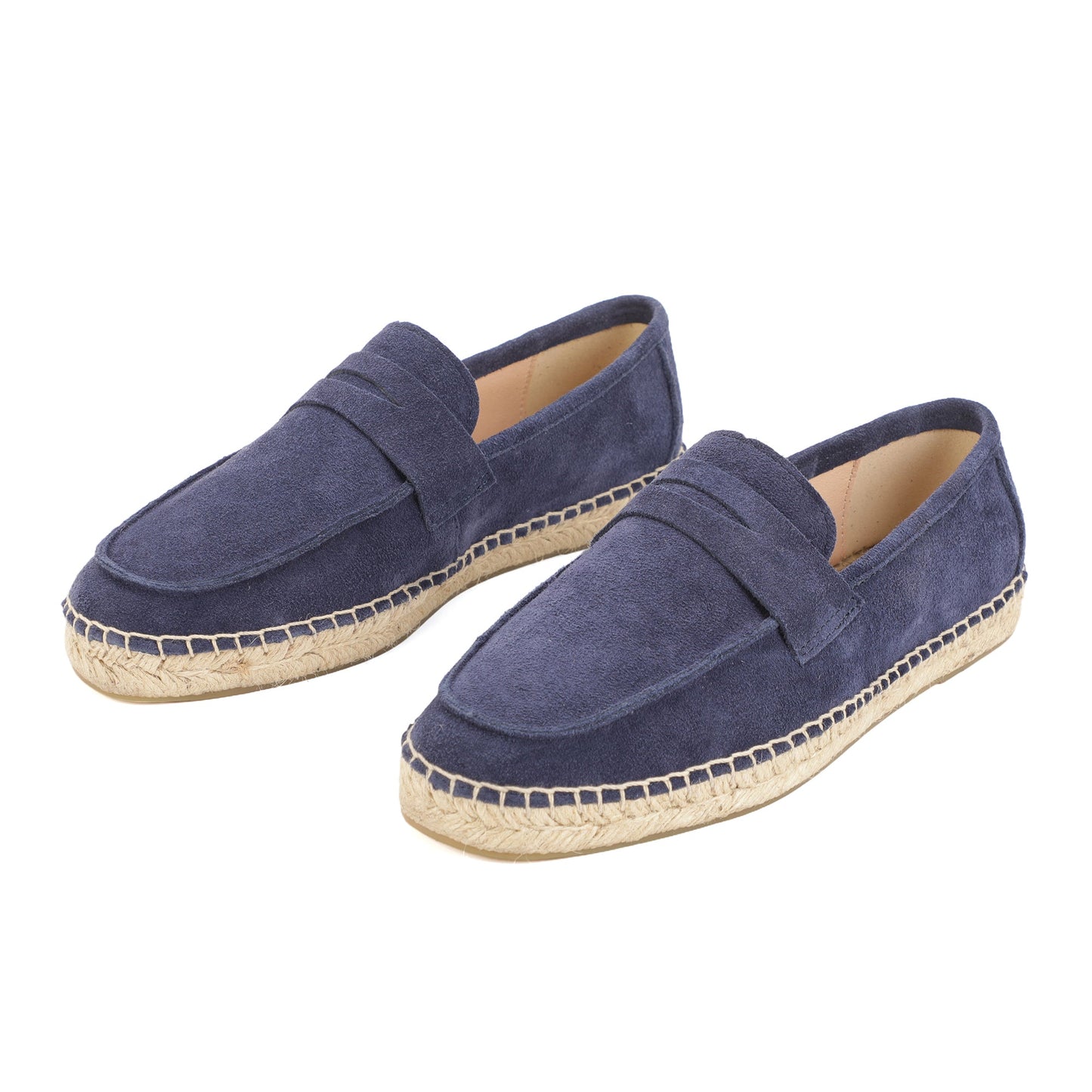 Royal blue cow suede loafers pair view