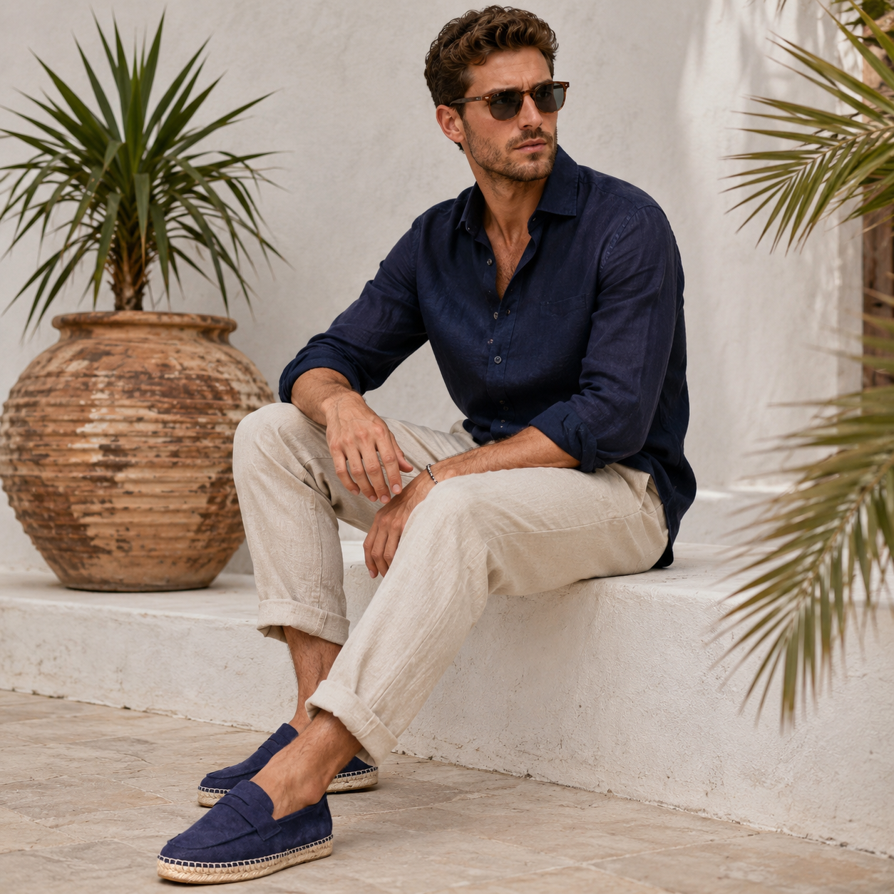 Royal blue cow suede loafers close-up