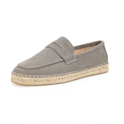 Men’s mist gray cow suede jute footbed loafers