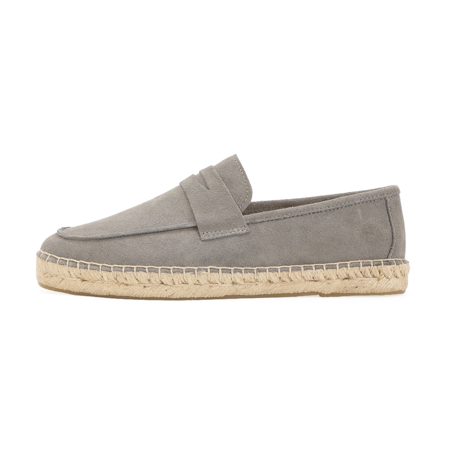 Mist gray cow suede loafers side view