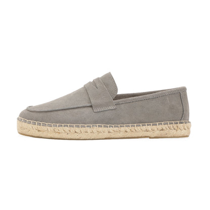 Mist gray cow suede loafers side view