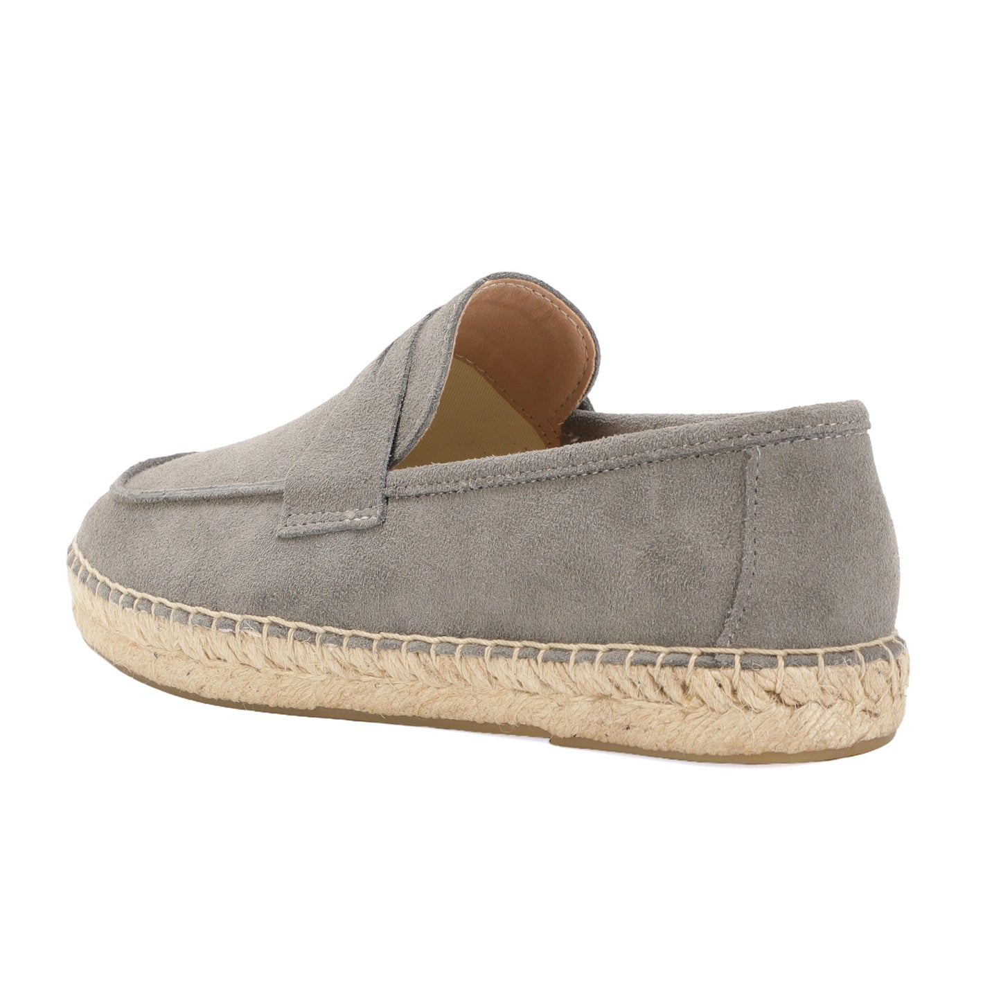 Mist gray cow suede loafers detail view