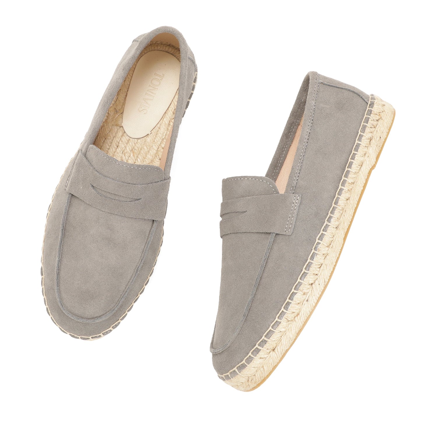 Mist gray cow suede loafers material detail