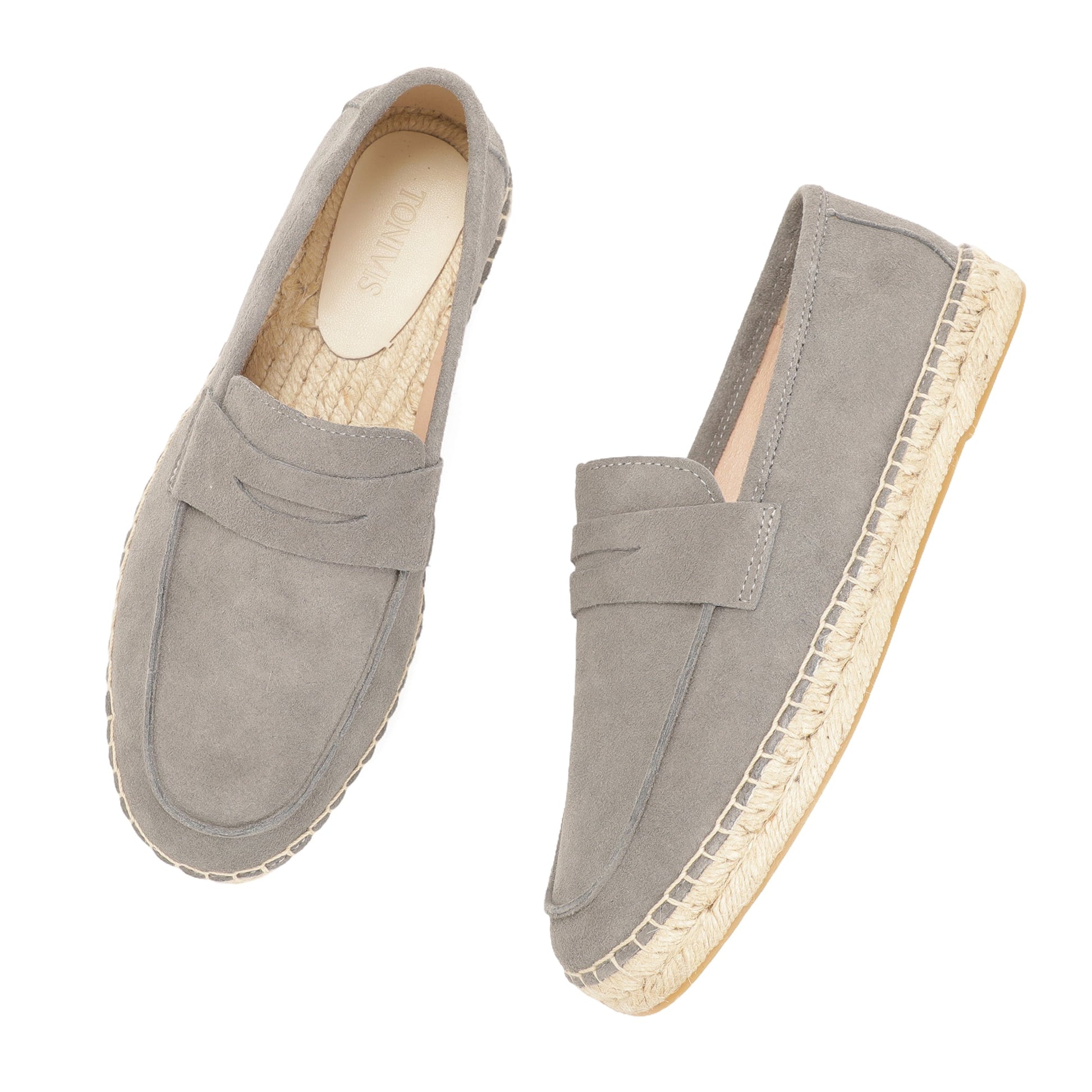 Mist gray cow suede loafers material detail