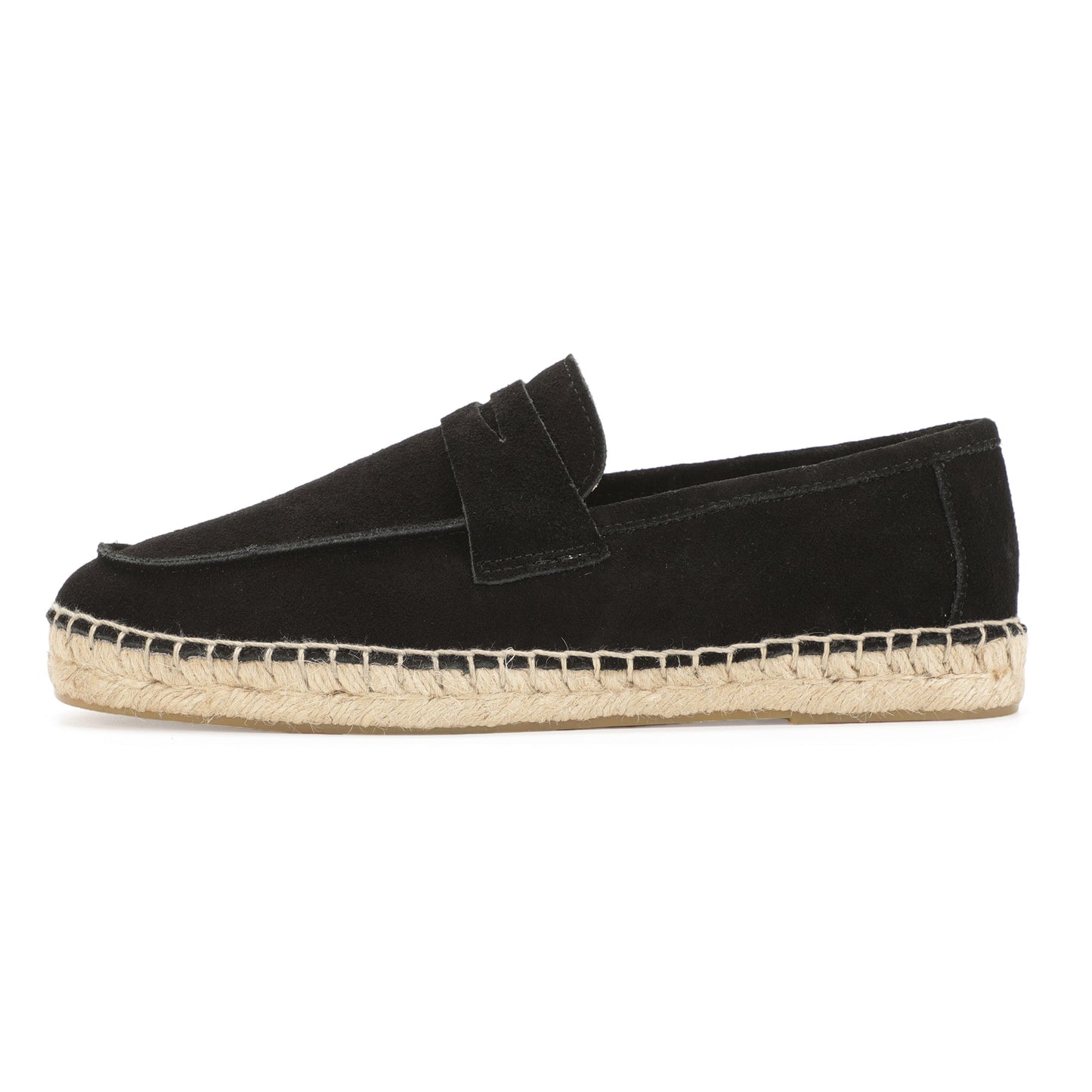 Black cow suede loafers side view
