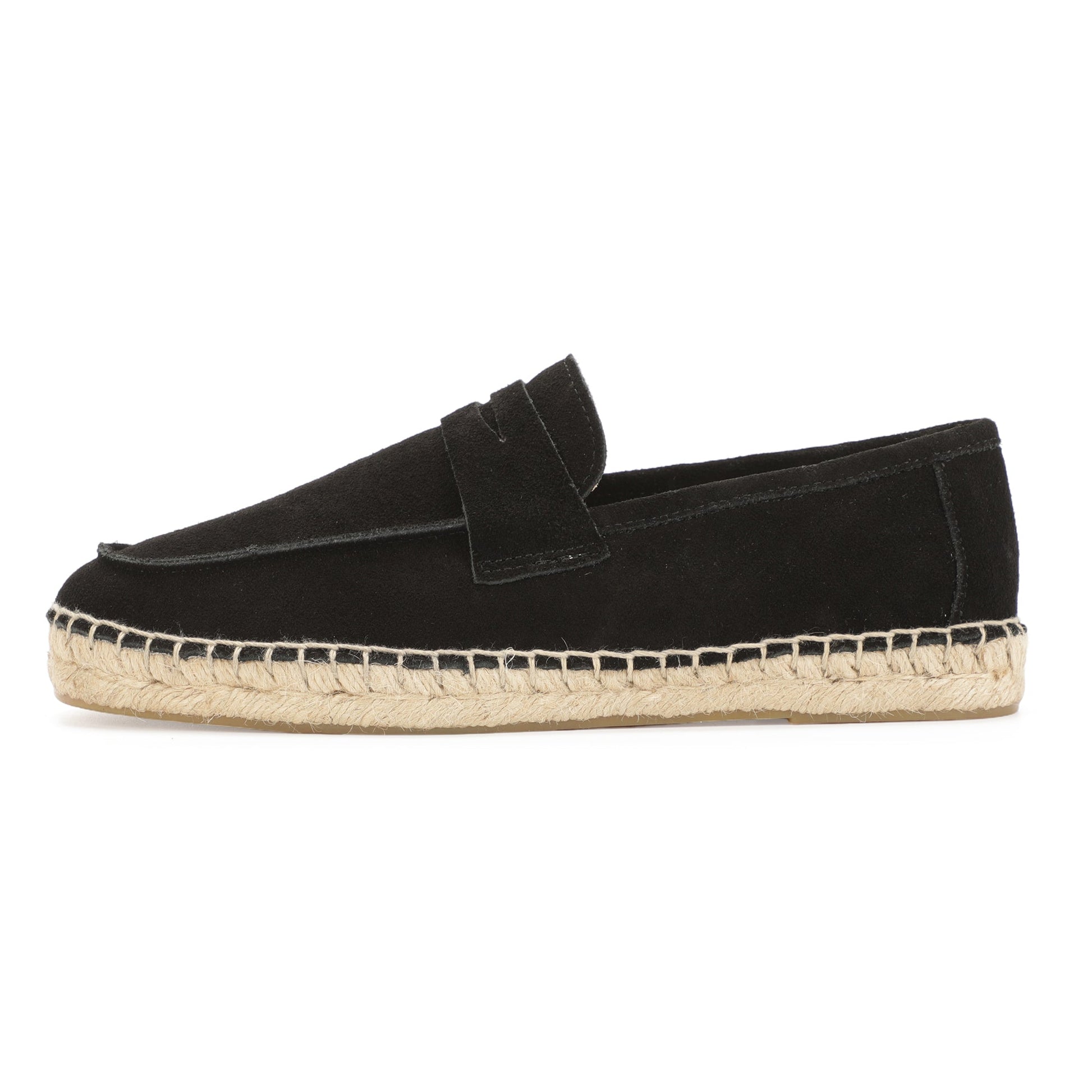 Black cow suede loafers side view