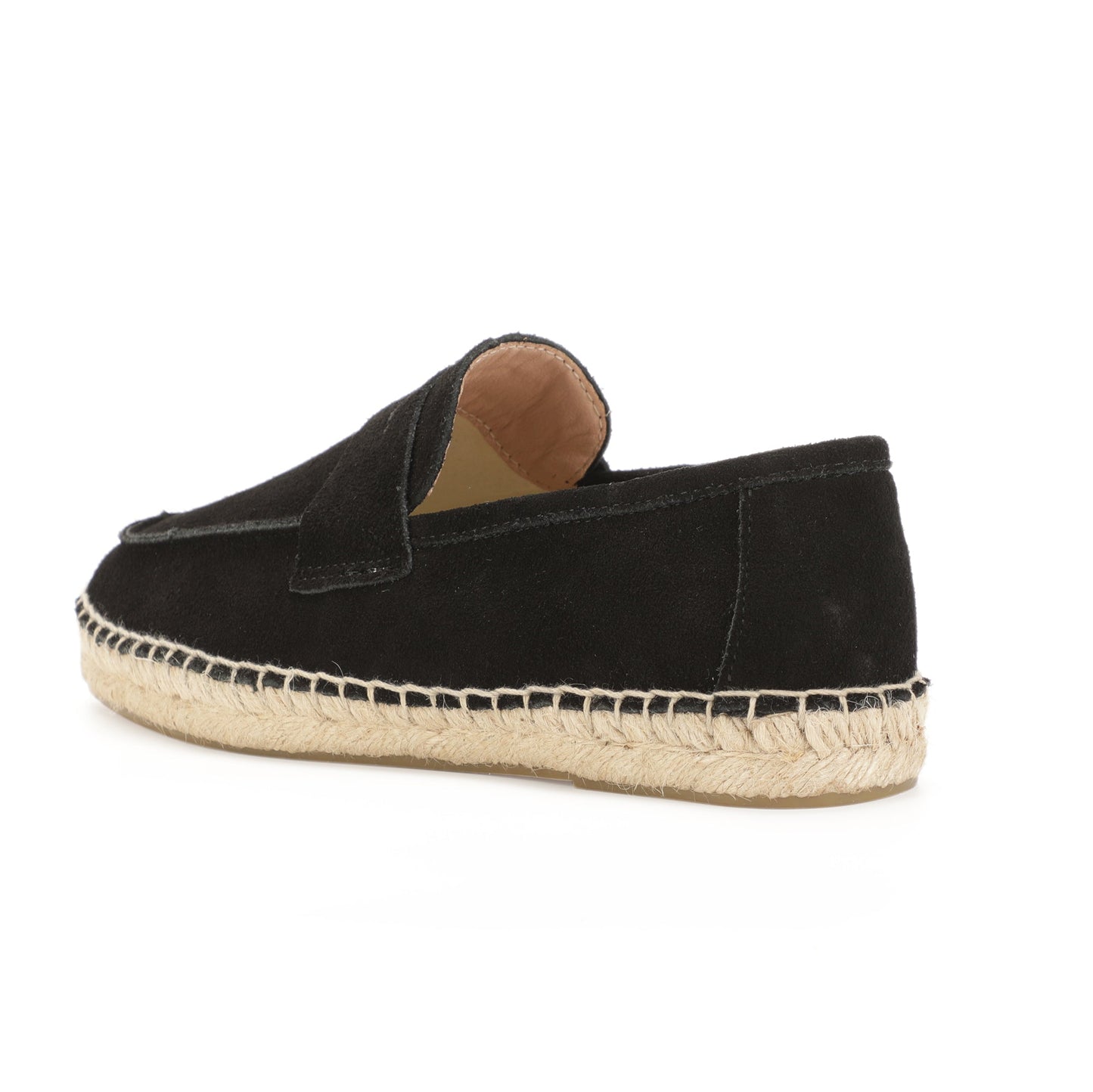 Black cow suede loafers detail view