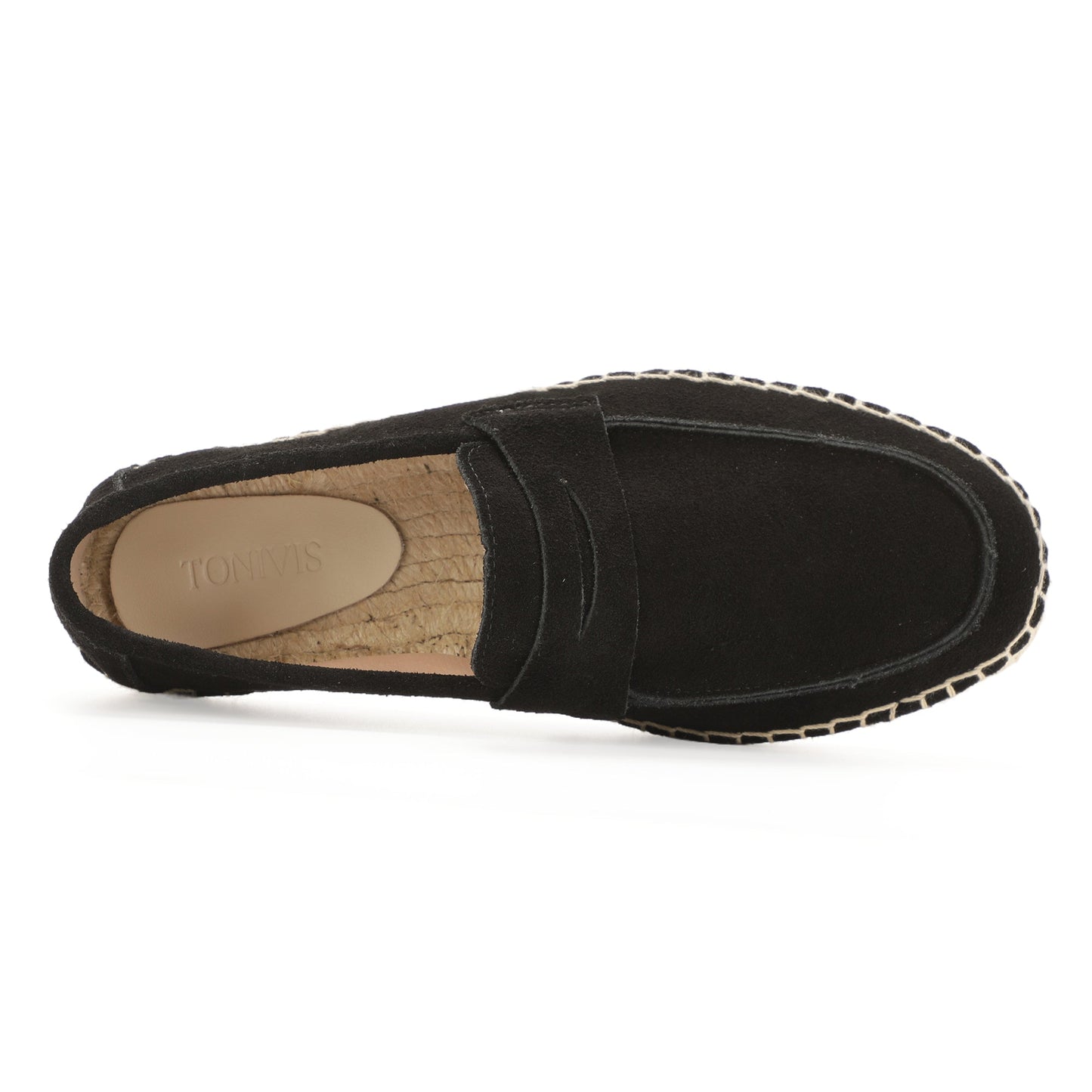 Black cow suede loafers top view