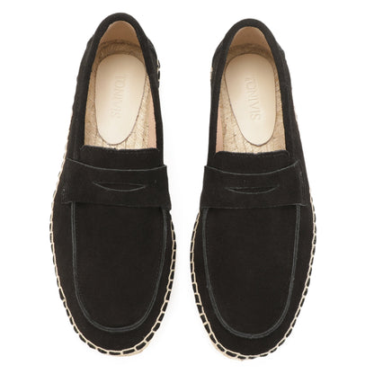 Black cow suede loafers material detail