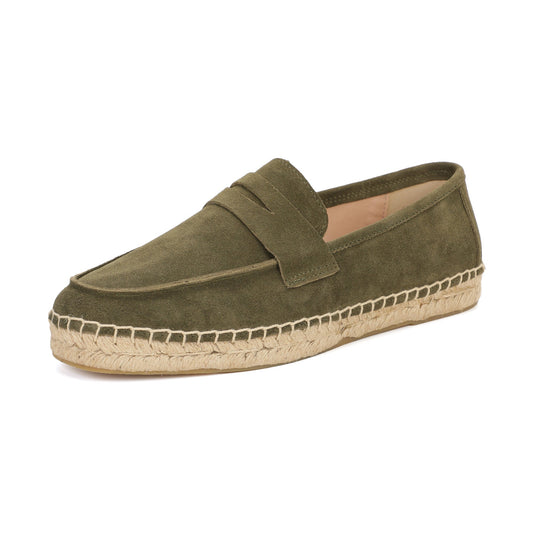 M2026029 men's dark green cow suede loafer side view