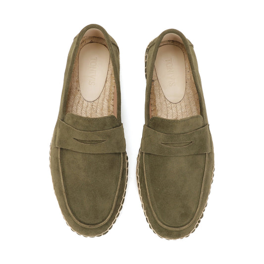 M2026029 men's dark green cow suede loafers pair view