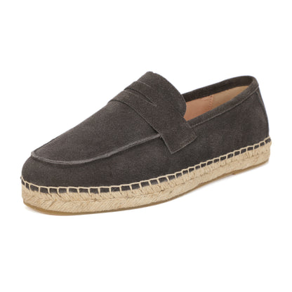 Men's suede loafer with cow leather insole in Charcoal Gray, front view