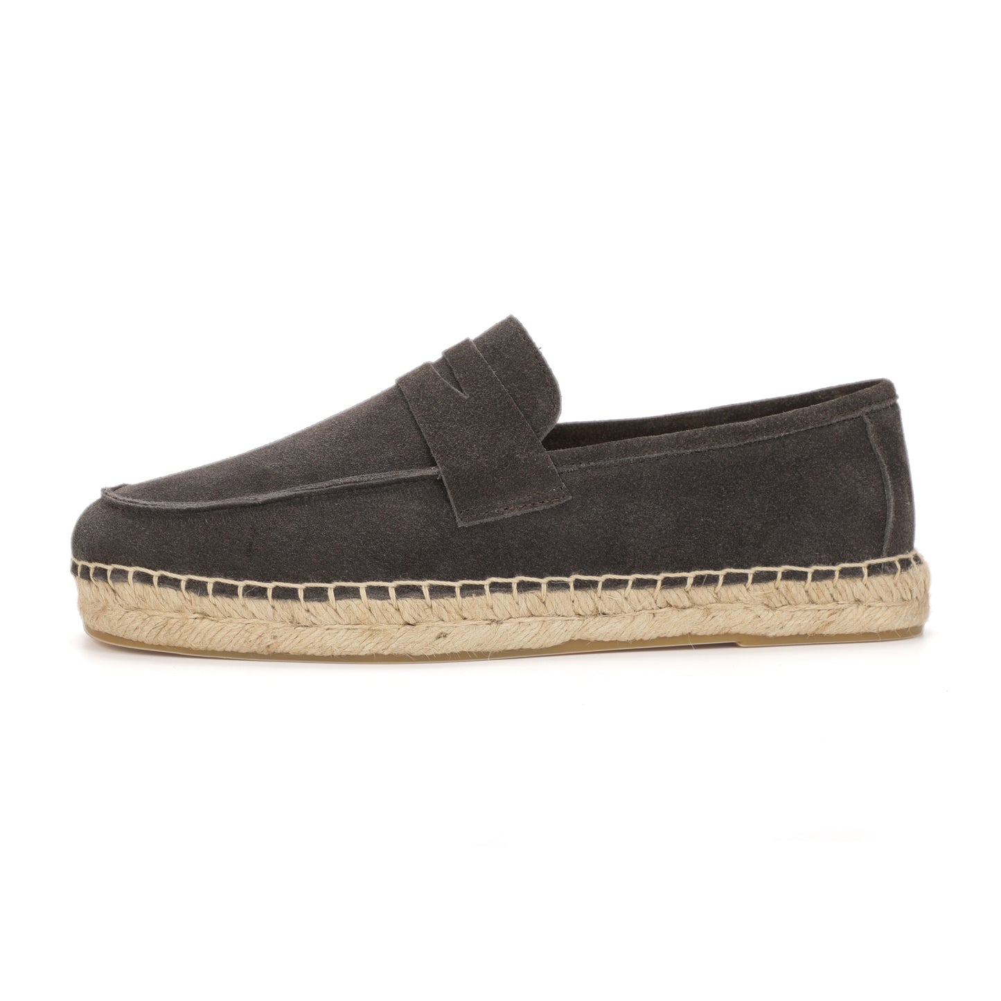 Men's suede loafer with cow leather insole in Charcoal Gray, side view