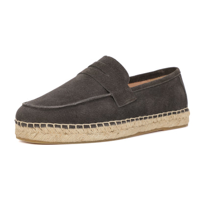 Men's suede loafer with cow leather insole in Charcoal Gray, angle view