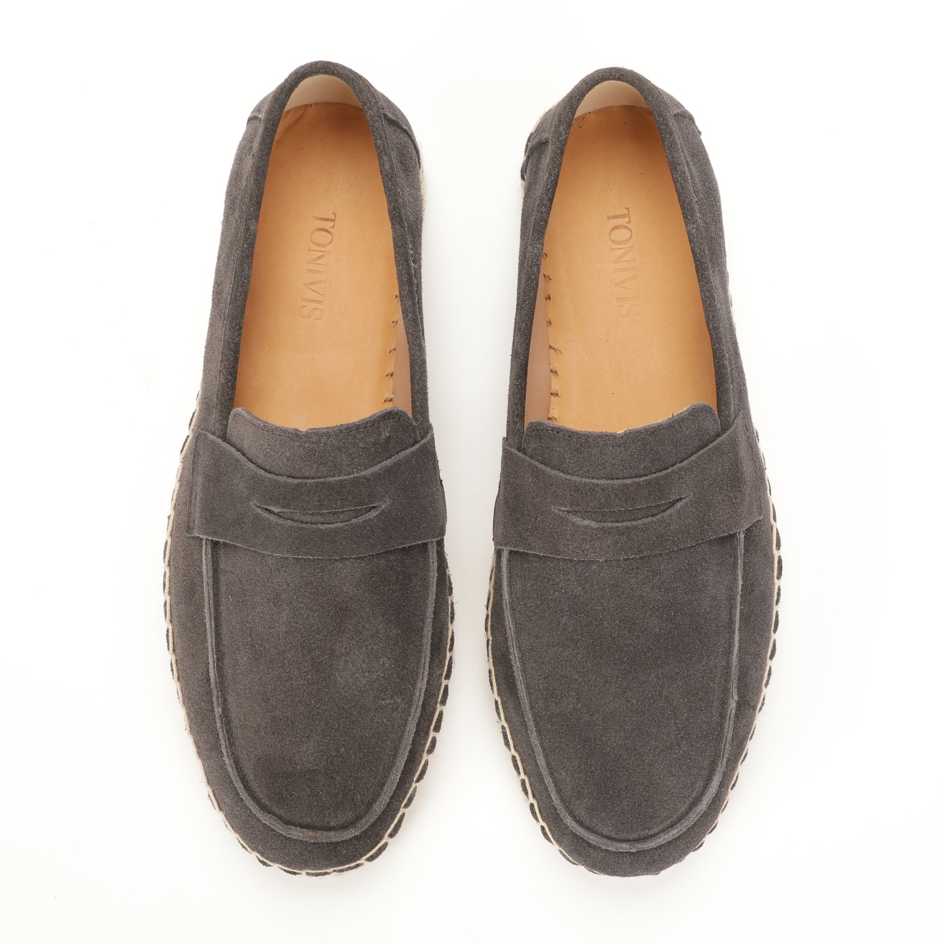 Men's suede loafer with cow leather insole in Charcoal Gray, back detail