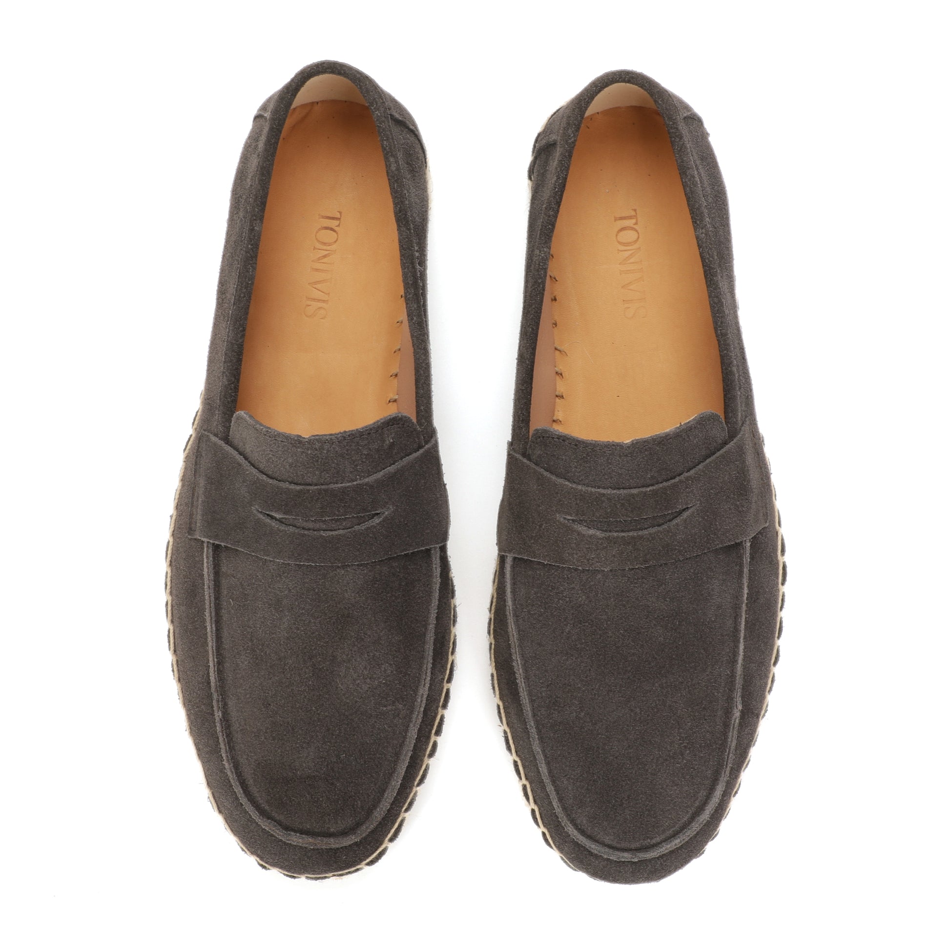 Men's suede loafer with cow leather insole in Charcoal Gray, interior detail