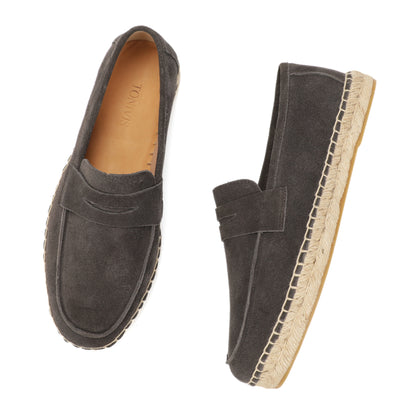 Men's suede loafer with cow leather insole in Charcoal Gray, outsole view