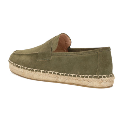 Men's suede loafer with cow leather insole in Dark Olive Green, product detail