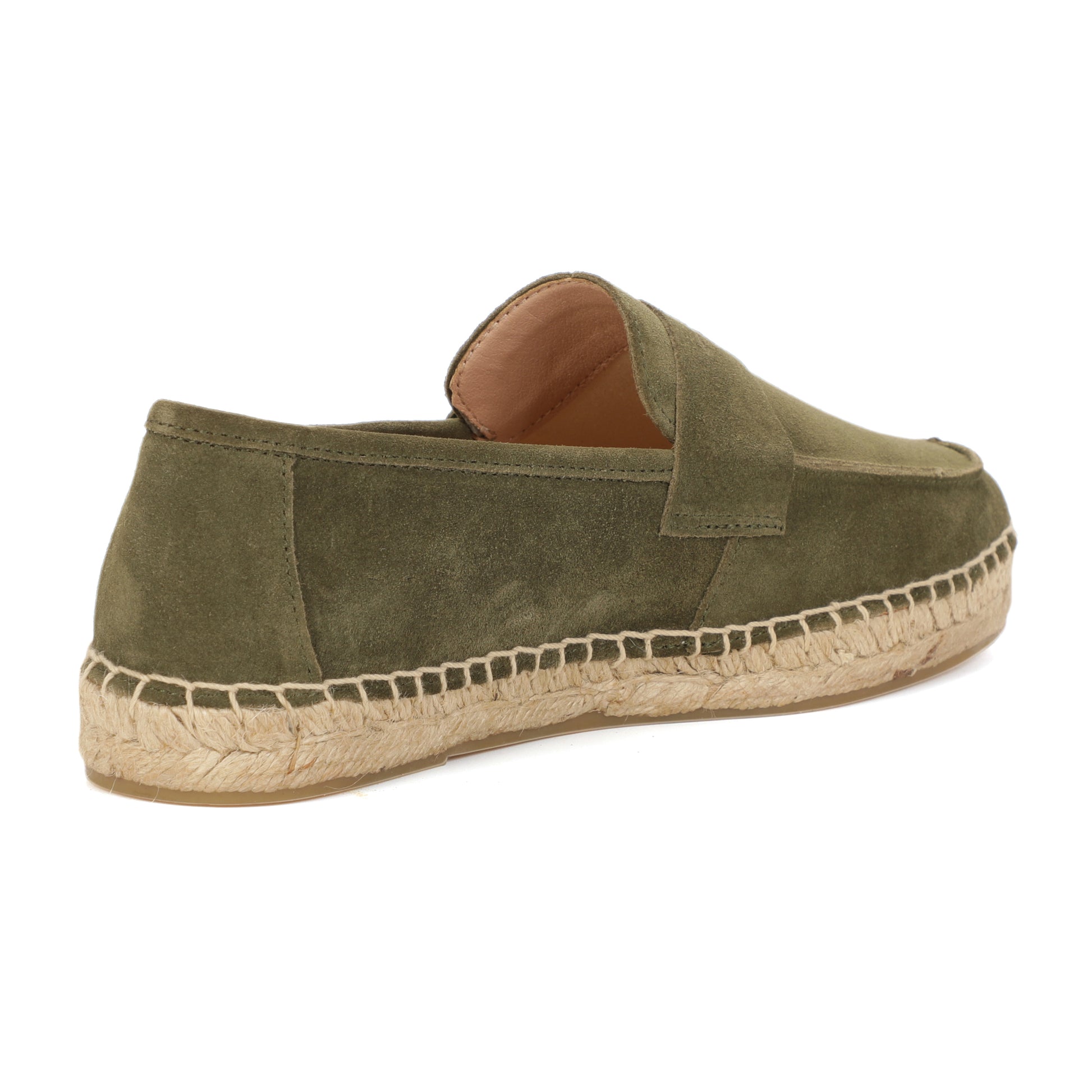 Men's suede loafer with cow leather insole in Dark Olive Green, sole detail