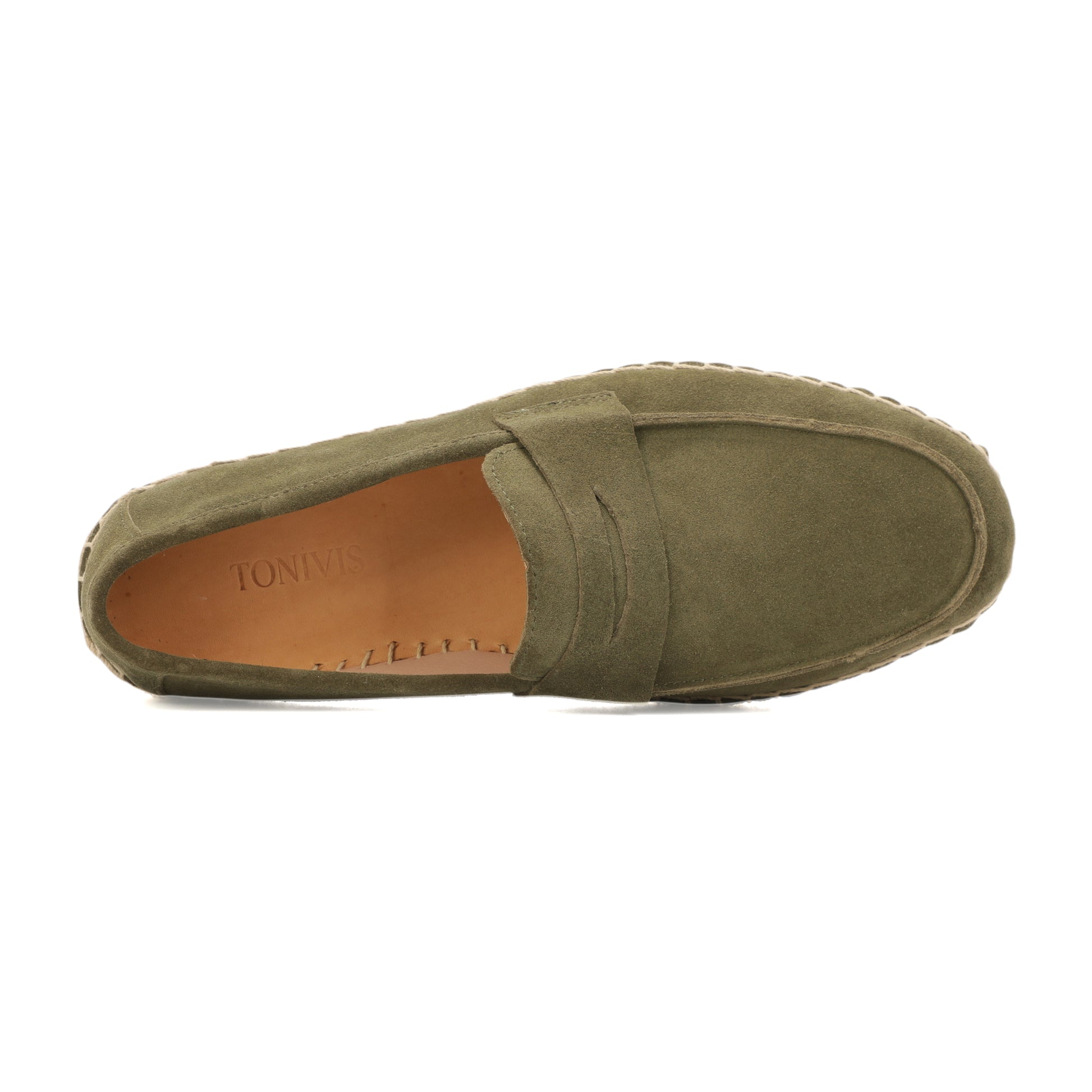 Men's suede loafer with cow leather insole in Dark Olive Green, pair view