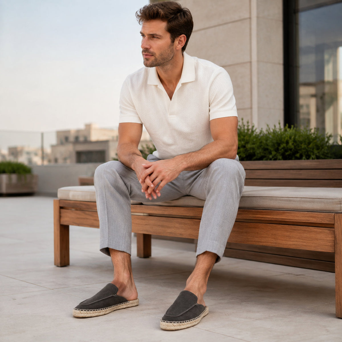 Men’s Cow Suede Minimalist Mule Espadrilles - Charcoal Gray